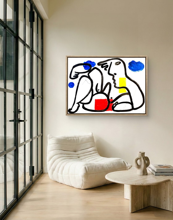 Image 1 of Gundi Falk (1966) Magnificent painting “female nude between blue and red”