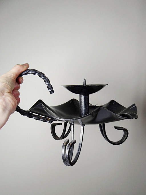 Large ashtray candlestick wrought iron Brutalist style modern