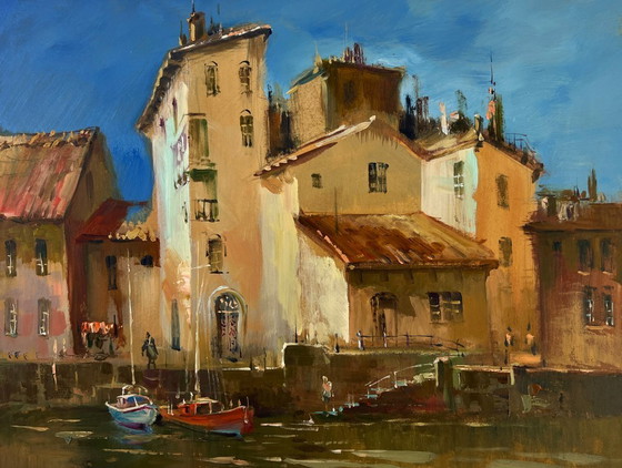 Image 1 of Original Oil Painting Coastal City Landscape Streets of Venice