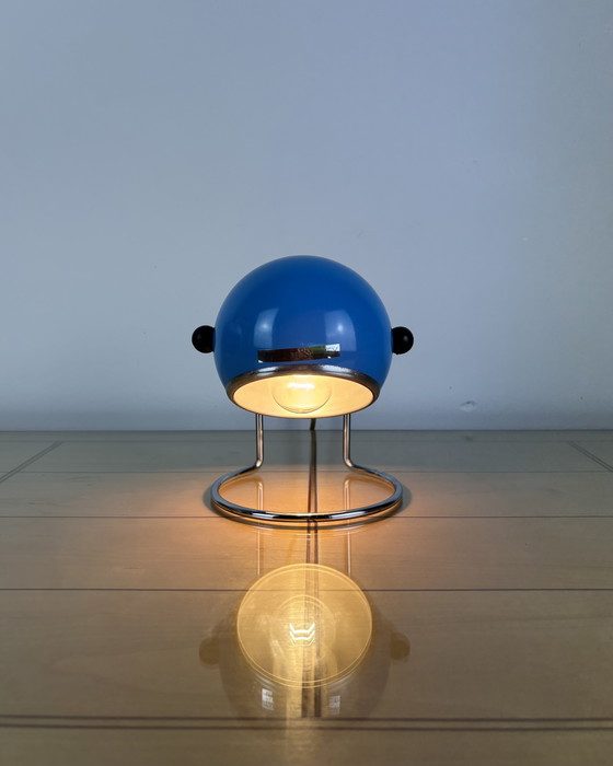 Image 1 of Table Lamp, Targetti Sankey Metal, Eyeball, 70s, Italy, Space Age, Sputnik design, 1970s, Blue Vintage Lamp with Chrome Stand