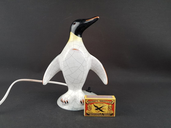 Image 1 of Vintage KARLSRUHER MAJOLIKA Pinguïn Tafellamp, Bedlampje, 1950's
