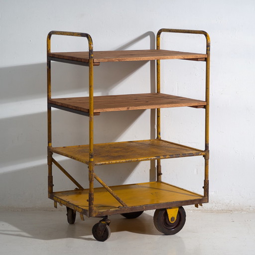Industrial yellow metal cart – Factory trolley Europe – circa 1950
