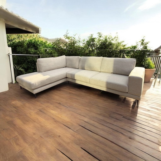 Divano angolare con chaise longue (rivestito e seduta rinnovata e rinforzata)