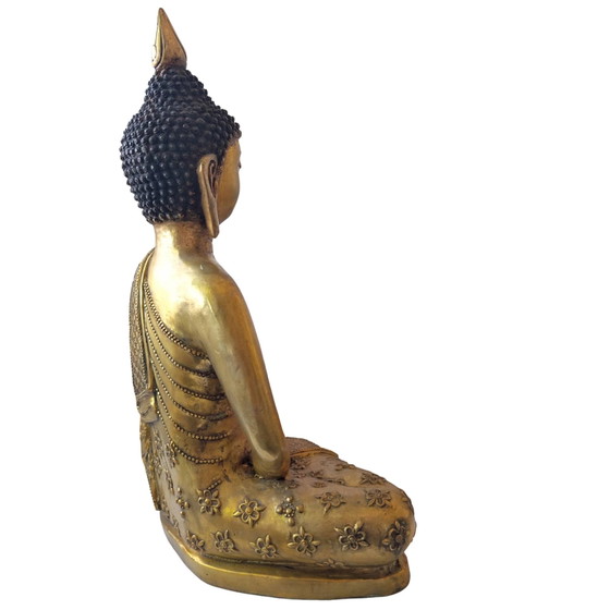 Statue de Bouddha en bronze sino-tibétaine exclusive – Dhyana Mudra – Richement décorée en haut-relief (photo 6 of 10)