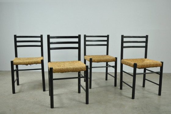 Image 1 of Mid-Central modern dining chairs with rush seats, 1960s