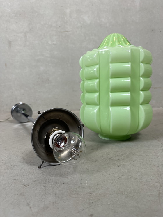 Image 1 of Art deco pendant lamp 'skyscraper' - opaline green