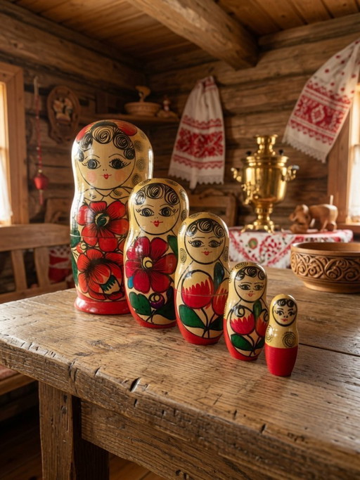 (W003) Ensemble de 5 matriochkas russes peintes à la main (19 à 3 cm)