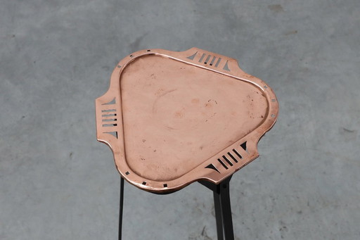 Art Nouveau console in metal with copper plate in the style of Bovy