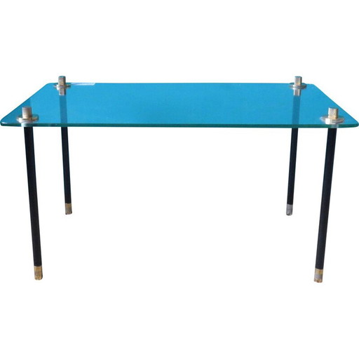 Ensemble de 2 tables vintage modernistes en verre et métal, années 1950