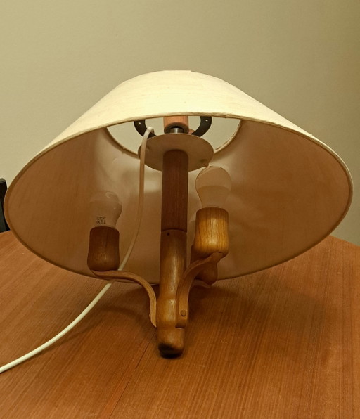 Plafonnier original DOMUS en teck – 3 lumières – Années 1970 – Style milieu du siècle