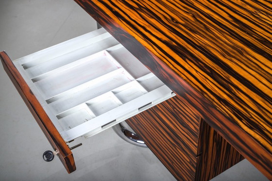 Image 1 of Makassar Ebony Executive Desk with Chromed Futuristic Legs, 1970s