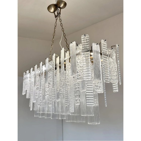 Image 1 of Hedendaagse Italiaanse rechthoekige kroonluchter van "Listelli" Murano-glas van Simoeng