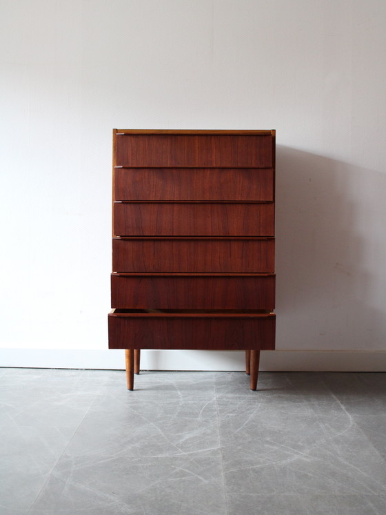 Image 1 of Vintage Danish narrow chest of drawers in teak