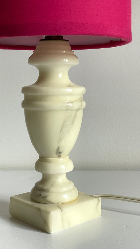 Image 1 of Vintage Marble and Fuchsia Fabric Lamp