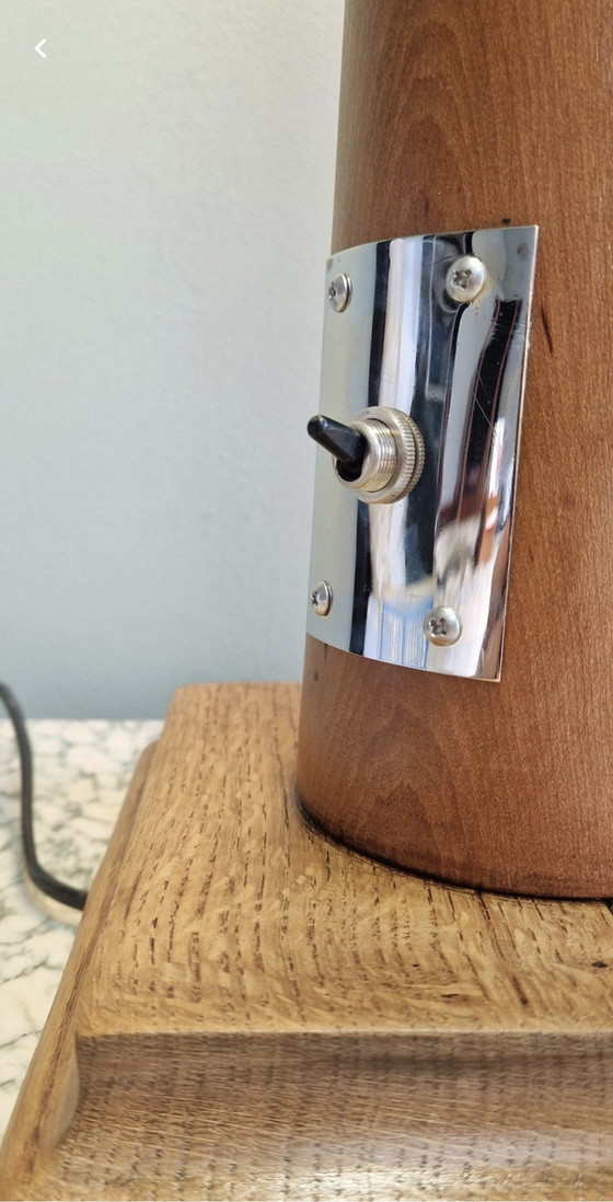 Image 1 of Lampada da tavolo vintage in legno e metallo – Design modernista, anni '50