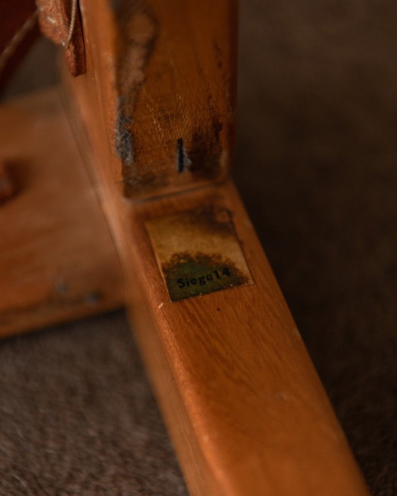 Image 1 of Sedia vintage in pino Maison Regain con seduta in pelle color cognac, Francia anni '70