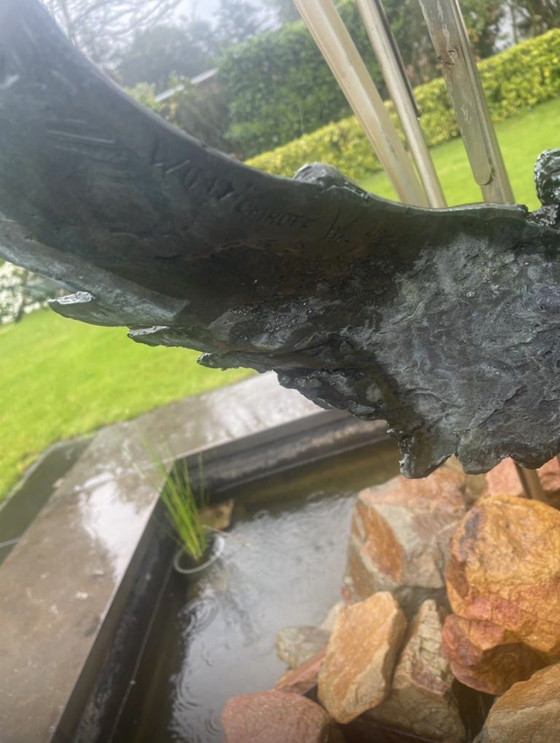 Image 1 of Unique Bronze Garden Sculpture "Birds in the Reeds" – Wim Kömhoff