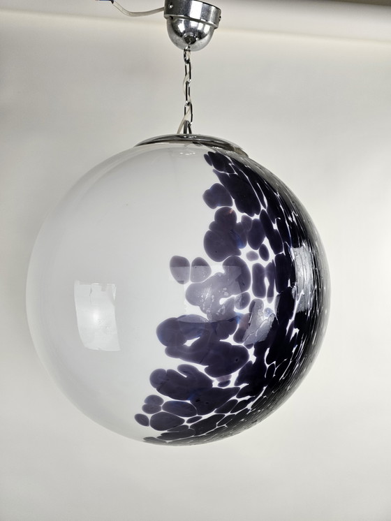 Image 1 of Large globe lamp diameter 45cm Italy 60s glass white and purple