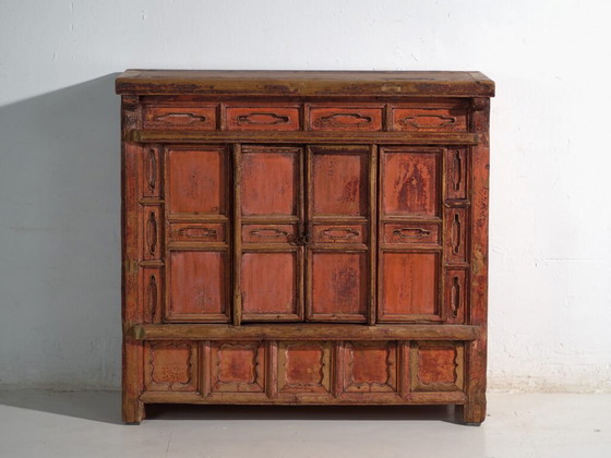 Shanxi pine sideboard with original red painted finish and four drawers – China, circa 1930 (photo 30 of 40)