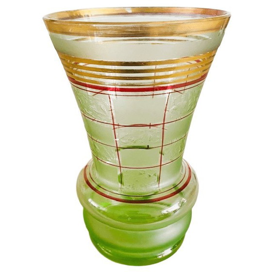 Image 1 of Vaso De Rupel in vetro verde Art Deco Booms con linee dorate, anni '30
