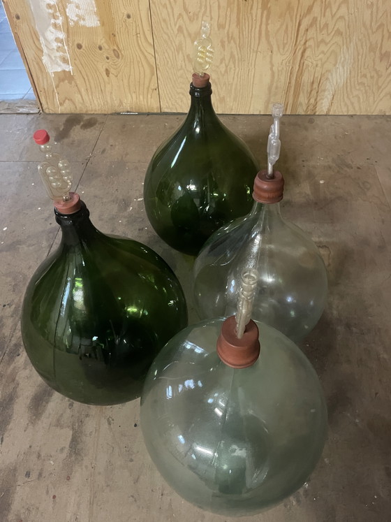 Antieke 2 groene en 2 witte gistingsflessen – Cadeaus, Glass, Plastic (photo 7 of 7)
