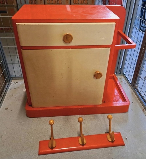 Shoe/wardrobe cabinet, 50s/60s, solid wood, lacquered