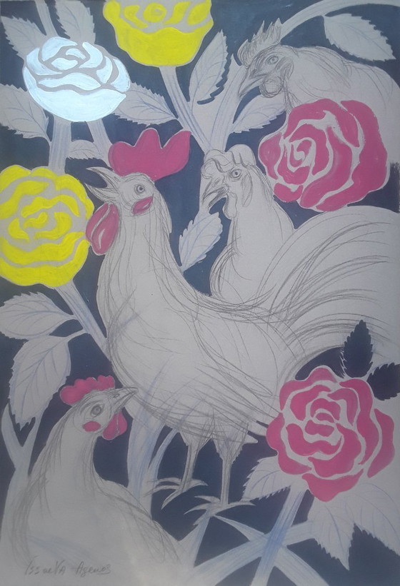 Image 1 of Art. Conchiglia in giardino. Disegno su carta grigia. Grande formato, 60x50 cm