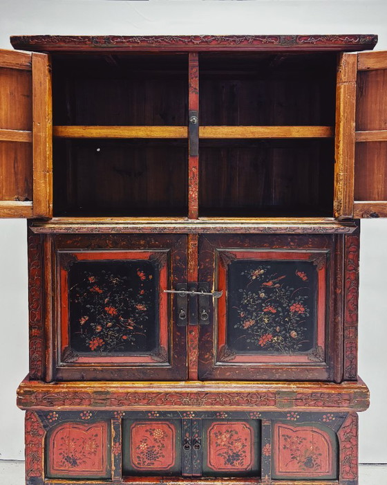 Vintage Chinese Black & Red Cabinet – Metal, Wood (photo 13 of 19)