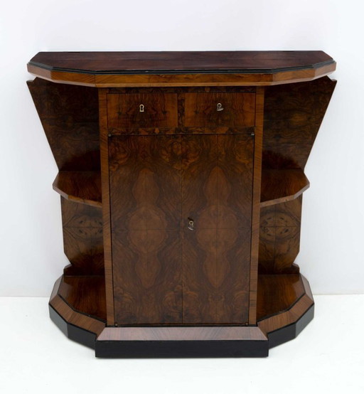 Credenza in radica di noce italiana Art Déco con specchio, inizio XX secolo