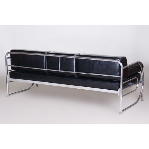 Vintage black Bauhaus leather sofa by Robert Slezak, 1930s