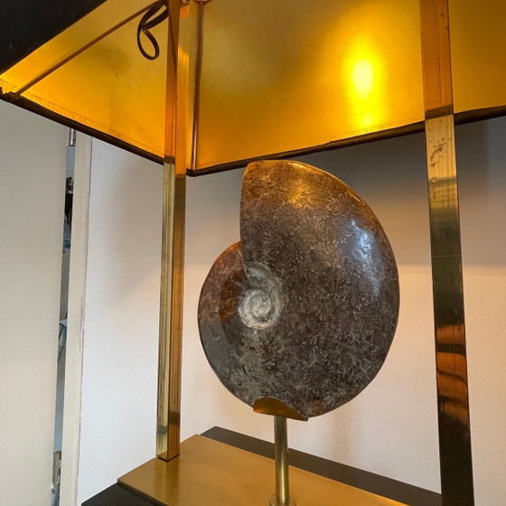 Lampe vintage Hollywood Regency Ammonite en laiton doré et bois laqué noir de Maison Jansen, 1970 (photo 4 of 19)