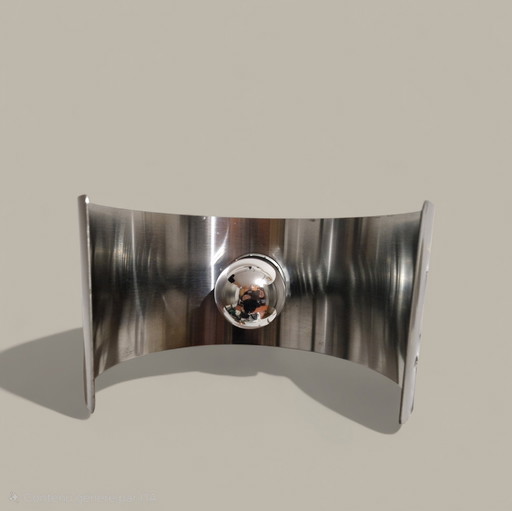 Pair of Vintage 1970s Curved Metal Lamps – French Modernist Lighting, Philippe Rogier Style
