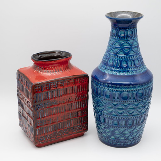 Retro BAY Ceramic Vase DUO 606-30 + 70-20 Fat Lava Vintage 60s WGP Mid-Century 