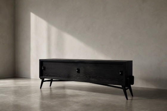 Image 1 of Vintage Mid-Century Modern Scandinavian Dark Oak Sideboard with Wooden & Metal Handles, 1960s