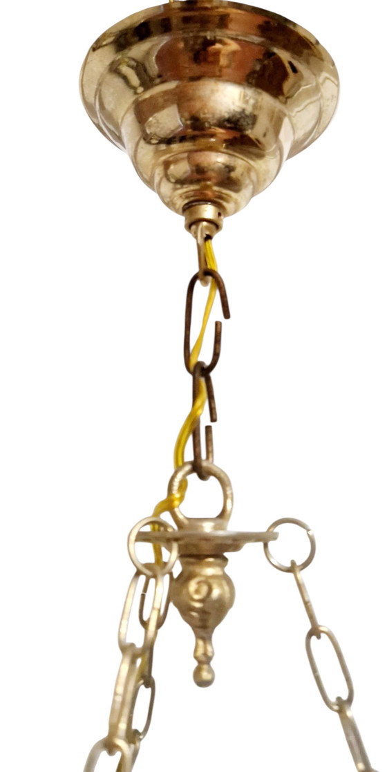 Image 1 of Lampada a sospensione d'epoca in ottone e vetro - Stile classico francese - Anni '60
