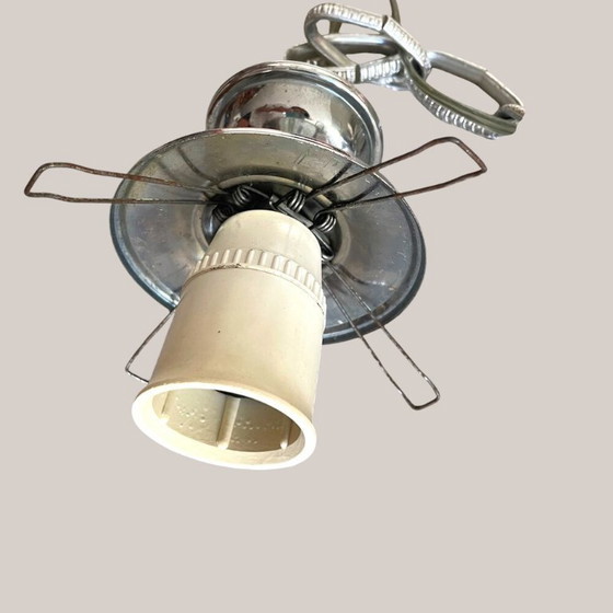 Image 1 of Portugese Art Deco revival hanglamp met bruine, handgeblazen glazen bol in spiraalvorm van Marinha Grande, jaren 60.