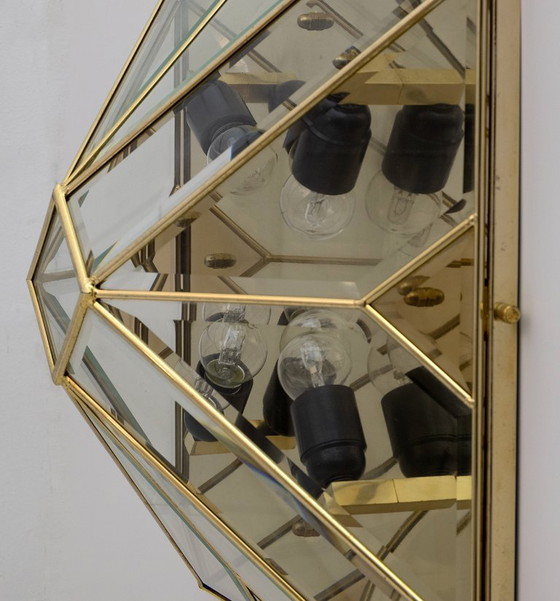 Image 1 of Plafoniere italiane di metà secolo in ottone e vetro smerigliato, '70