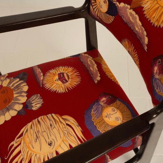 Gio Ponti Stuhl Mod. 110 mit Fornasetti Originalstoff für Cassina 1953 – Esszimmerstühle, Wood (photo 19 of 28)