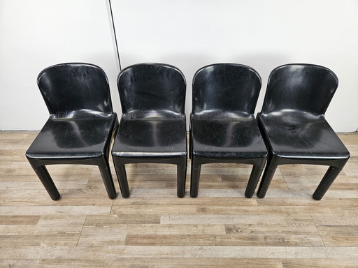 Four Vintage 70S Black Plastic Chairs