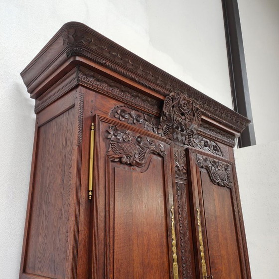 Antique cabinet, bridal cabinet, wardrobe, wall cabinet, display cabinet, Wood, Brass, Brown, Vintage (photo 10 of 12)