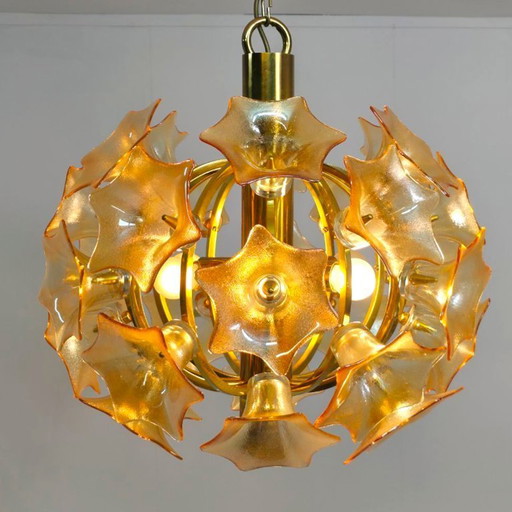 Sian spherical lamp with Murano flowers in orange/copper color 60's