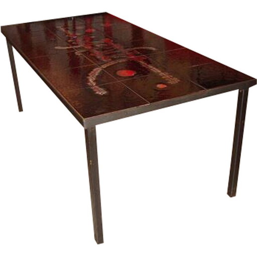Rechthoekige vintage salontafel in tegels, 1960-1970