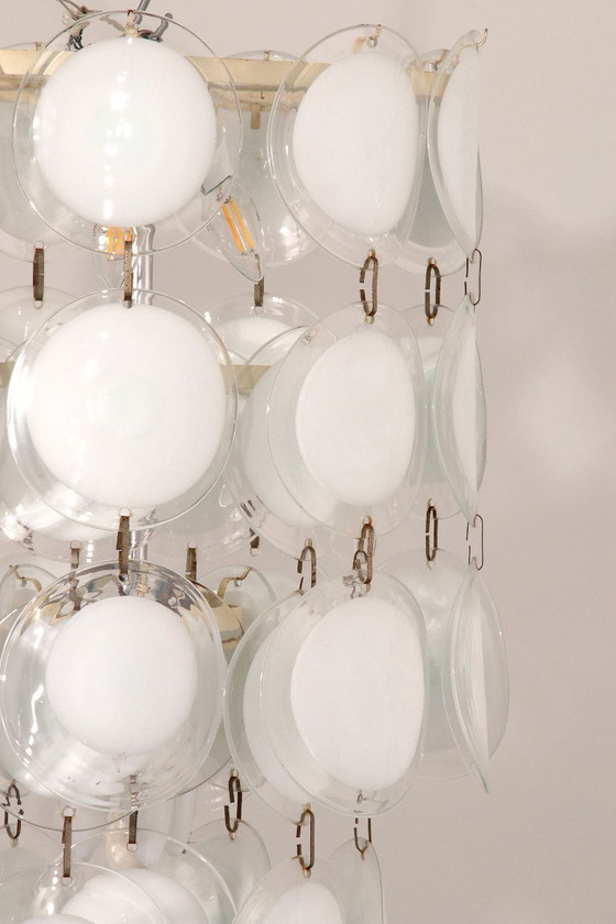 Image 1 of Lustre à disque en verre de Murano vénitien, style italien du milieu du XXe siècle, par Vistosi