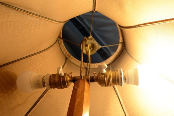 Lampada da terra Art Déco restaurata, noce, nuova elettrificazione, ceca, anni '20, Illuminazione, Tessile (foto 9 di 10)
