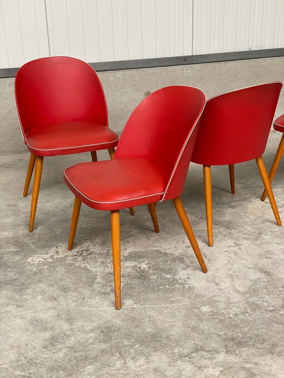 Image 1 of 6 Vintage 50's-60's RODE Skai eetkamerstoelen