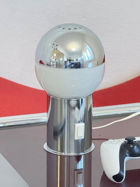 Image 1 of Vintage Space Age Chrome Table Lamp with Opaline Glass, 1970s