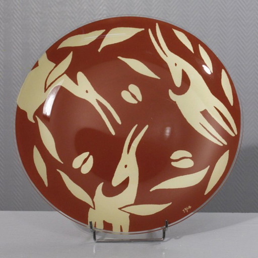 Yves Blayo grand plat décoratif en verre design post-moderne France 1990s