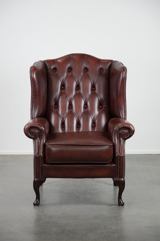 Classic and elegant English-style cowhide Chesterfield wing chair