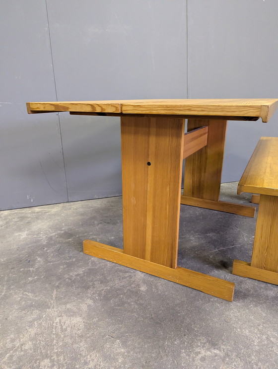 Image 1 of Vintage wooden dining table with bench Taapiovaara