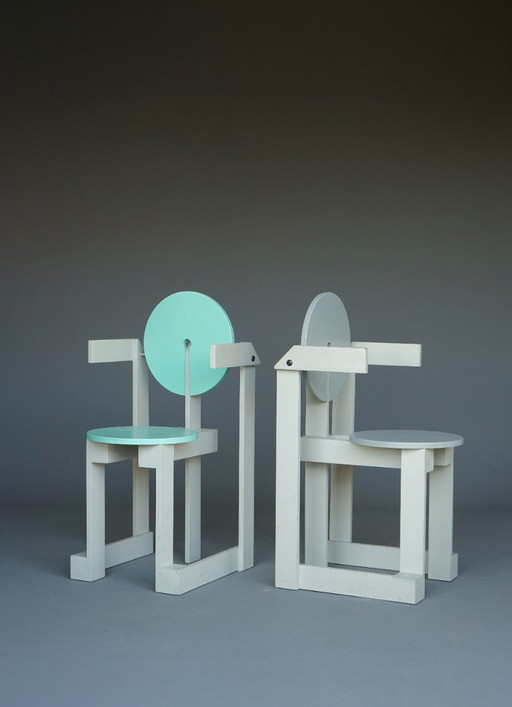 Rare pair of 'Plakhout' Side Chairs by Henk Lampe. 1979